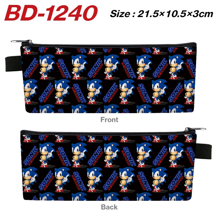 Sonic the Hedgehog Anime Peripheral PU Leather Zipper Pencil Case Stationery Box 21.5X10.5X3CM BD-1240