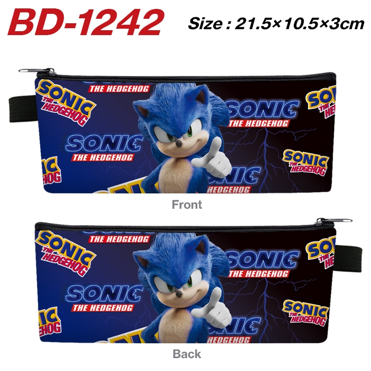 Sonic the Hedgehog Anime Peripheral PU Leather Zipper Pencil Case Stationery Box 21.5X10.5X3CM BD-1242