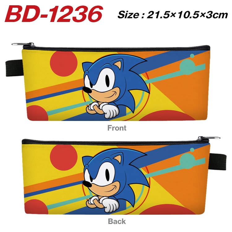 Sonic the Hedgehog Anime Peripheral PU Leather Zipper Pencil Case Stationery Box 21.5X10.5X3CM BD-1236