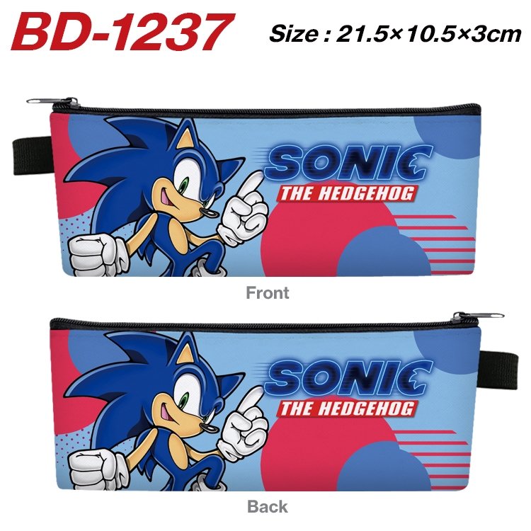 Sonic the Hedgehog Anime Peripheral PU Leather Zipper Pencil Case Stationery Box 21.5X10.5X3CM BD-1237