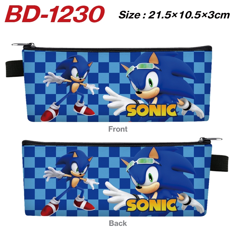 Sonic the Hedgehog Anime Peripheral PU Leather Zipper Pencil Case Stationery Box 21.5X10.5X3CM BD-1230