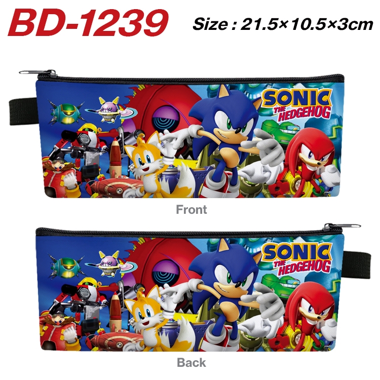 Sonic the Hedgehog Anime Peripheral PU Leather Zipper Pencil Case Stationery Box 21.5X10.5X3CM BD-1239