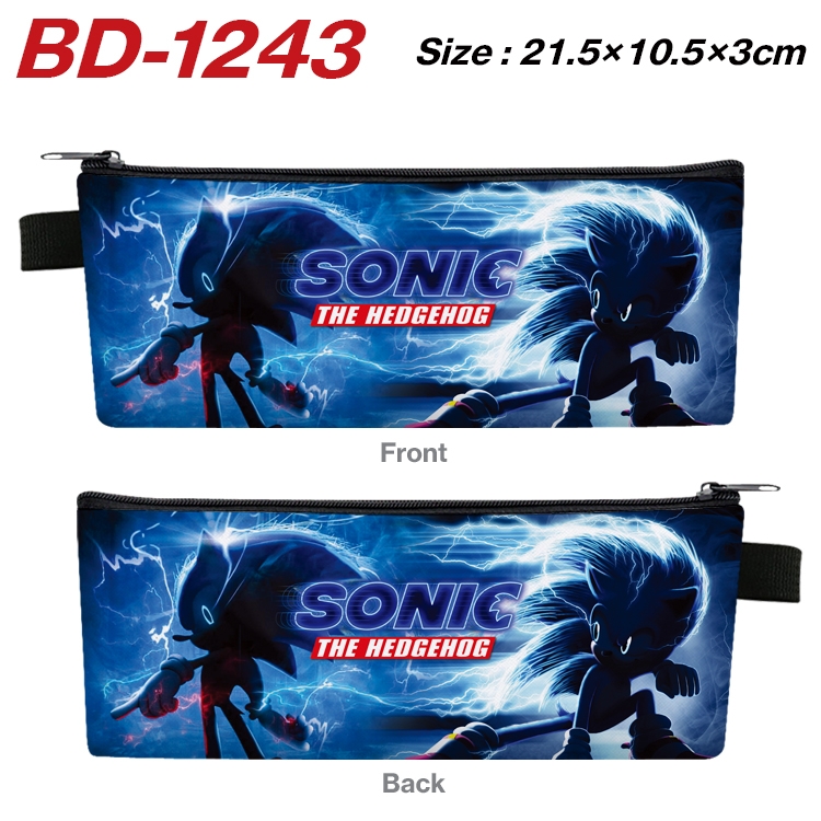 Sonic the Hedgehog Anime Peripheral PU Leather Zipper Pencil Case Stationery Box 21.5X10.5X3CM BD-1243