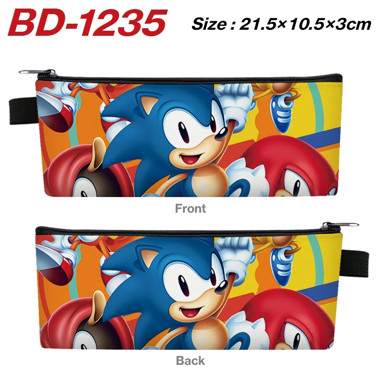 Sonic the Hedgehog Anime Peripheral PU Leather Zipper Pencil Case Stationery Box 21.5X10.5X3CM BD-1235