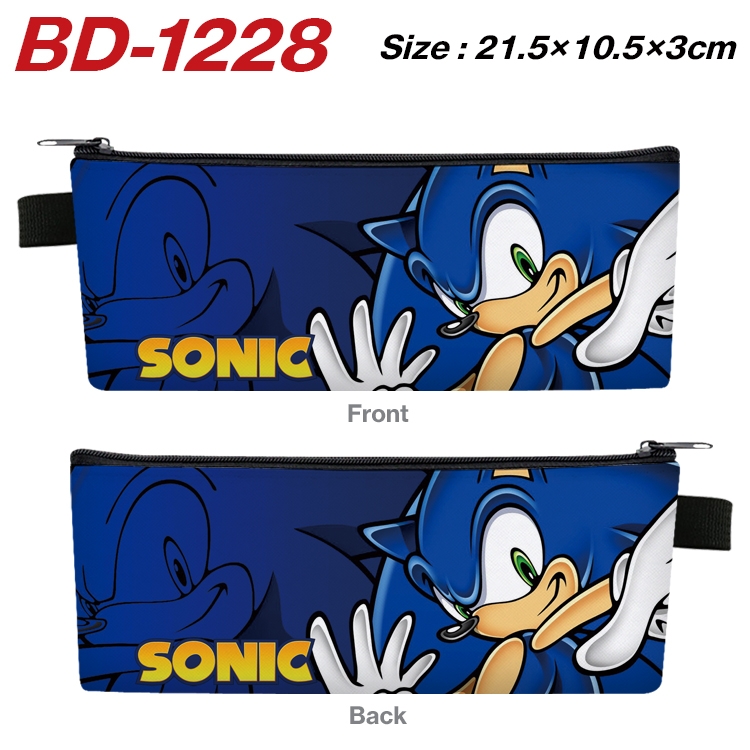 Sonic the Hedgehog Anime Peripheral PU Leather Zipper Pencil Case Stationery Box 21.5X10.5X3CM BD-1228