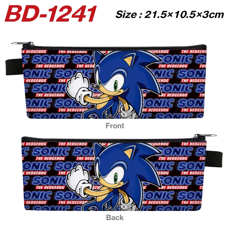 Sonic the Hedgehog Anime Peripheral PU Leather Zipper Pencil Case Stationery Box 21.5X10.5X3CM BD-1241