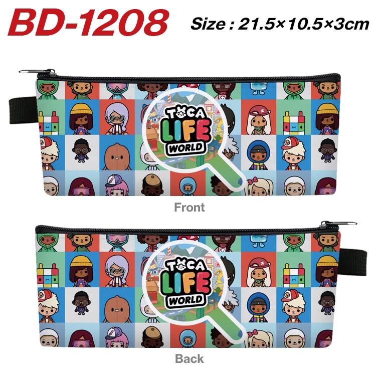toca life world Anime Peripheral PU Leather Zipper Pencil Case Stationery Box 21.5X10.5X3CM BD-1208