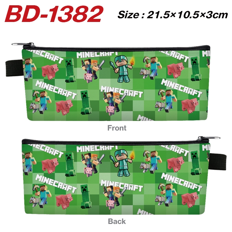 Minecraft Anime Peripheral PU Leather Zipper Pencil Case Stationery Box 21.5X10.5X3CM BD-1382