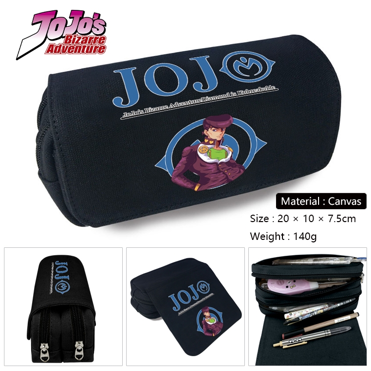 JoJos Bizarre Adventure Anime Multi-Function Double Zipper Canvas Cosmetic Bag Pen Case 20x10x7.5cm