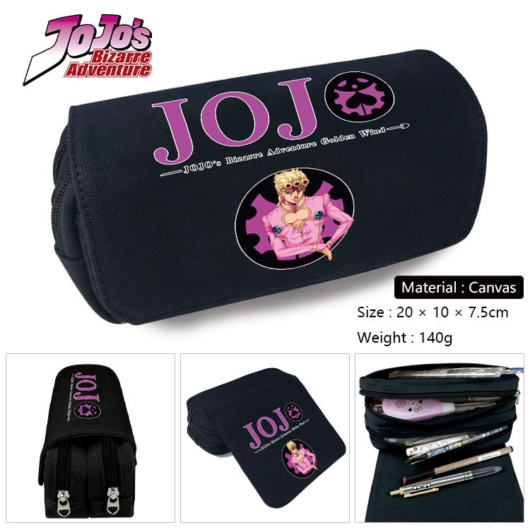JoJos Bizarre Adventure Anime Multi-Function Double Zipper Canvas Cosmetic Bag Pen Case 20x10x7.5cm