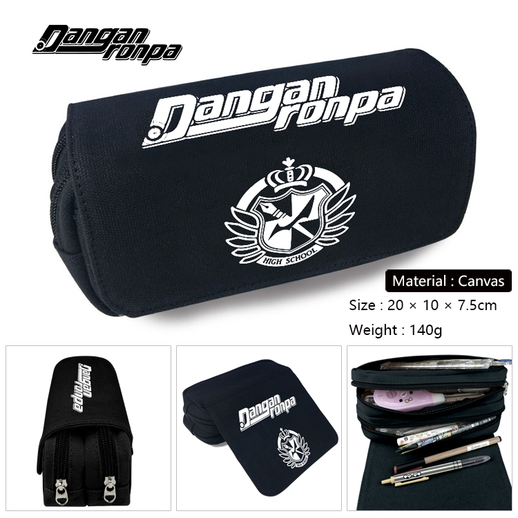  Dangan-Ronpa Anime Multi-Function Double Zipper Canvas Cosmetic Bag Pen Case 20x10x7.5cm