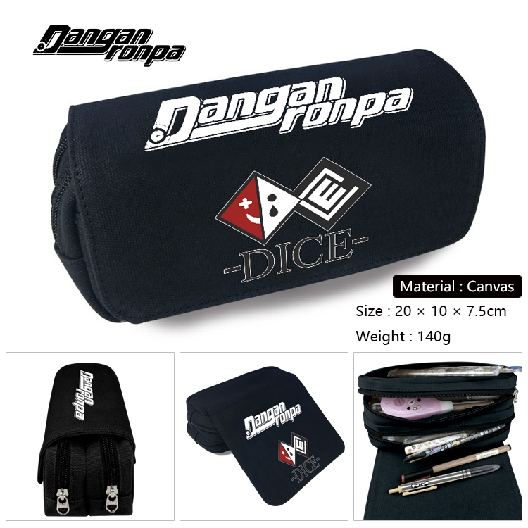  Dangan-Ronpa Anime Multi-Function Double Zipper Canvas Cosmetic Bag Pen Case 20x10x7.5cm