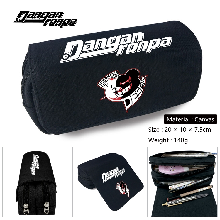  Dangan-Ronpa Anime Multi-Function Double Zipper Canvas Cosmetic Bag Pen Case 20x10x7.5cm