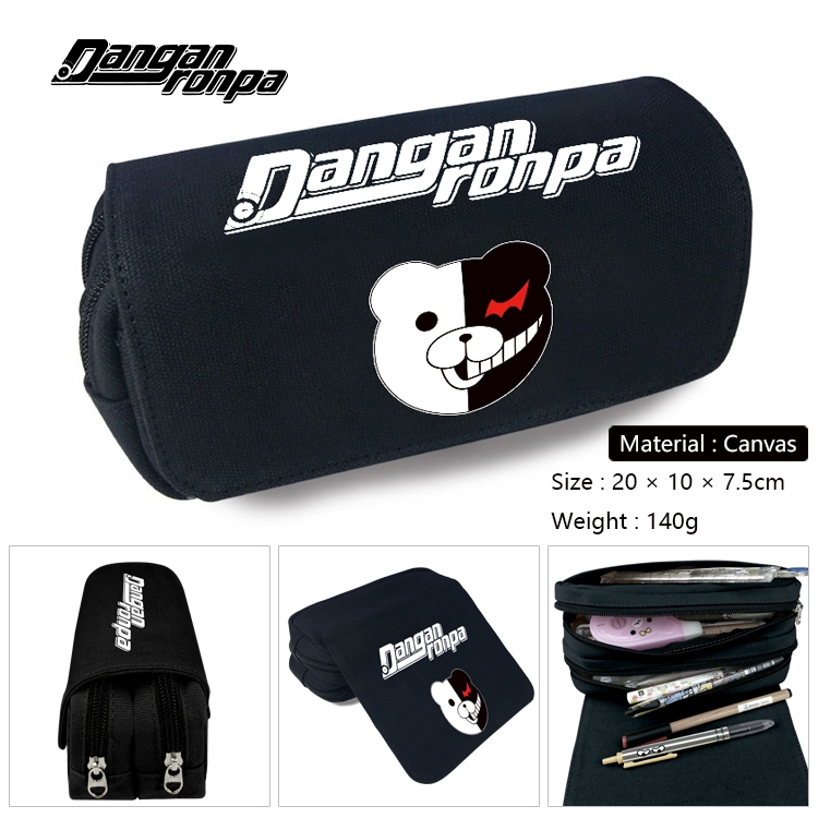  Dangan-Ronpa Anime Multi-Function Double Zipper Canvas Cosmetic Bag Pen Case 20x10x7.5cm