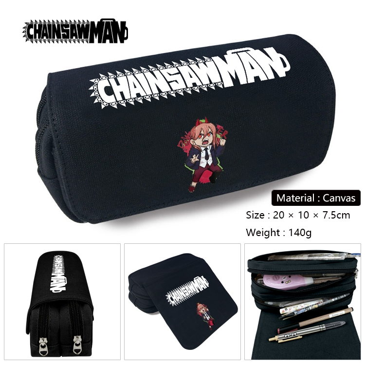 chainsaw man Anime Multi-Function Double Zipper Canvas Cosmetic Bag Pen Case 20x10x7.5cm