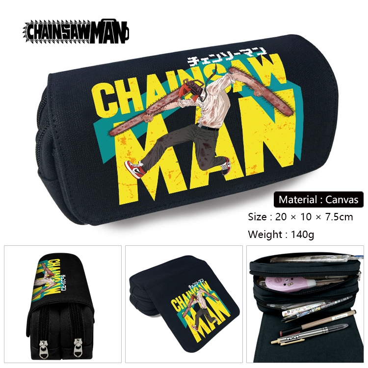 chainsaw man Anime Multi-Function Double Zipper Canvas Cosmetic Bag Pen Case 20x10x7.5cm