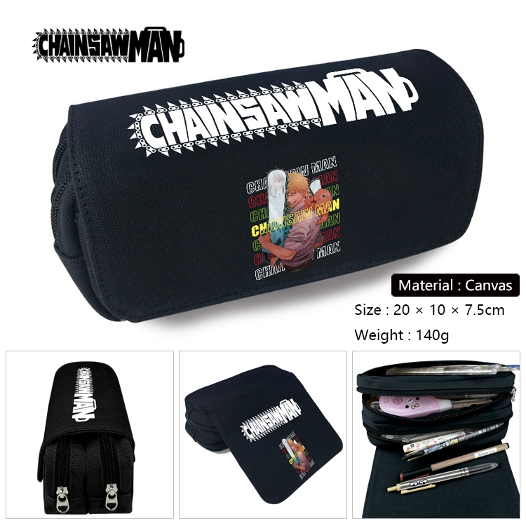 chainsaw man Anime Multi-Function Double Zipper Canvas Cosmetic Bag Pen Case 20x10x7.5cm