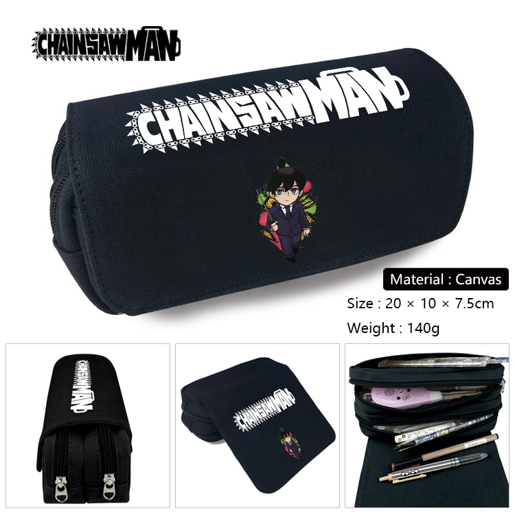 chainsaw man Anime Multi-Function Double Zipper Canvas Cosmetic Bag Pen Case 20x10x7.5cm