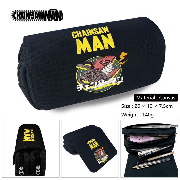 chainsaw man Anime Multi-Function Double Zipper Canvas Cosmetic Bag Pen Case 20x10x7.5cm