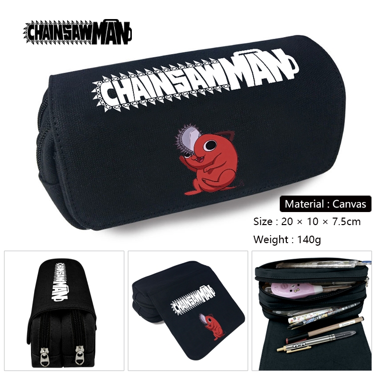 chainsaw man Anime Multi-Function Double Zipper Canvas Cosmetic Bag Pen Case 20x10x7.5cm