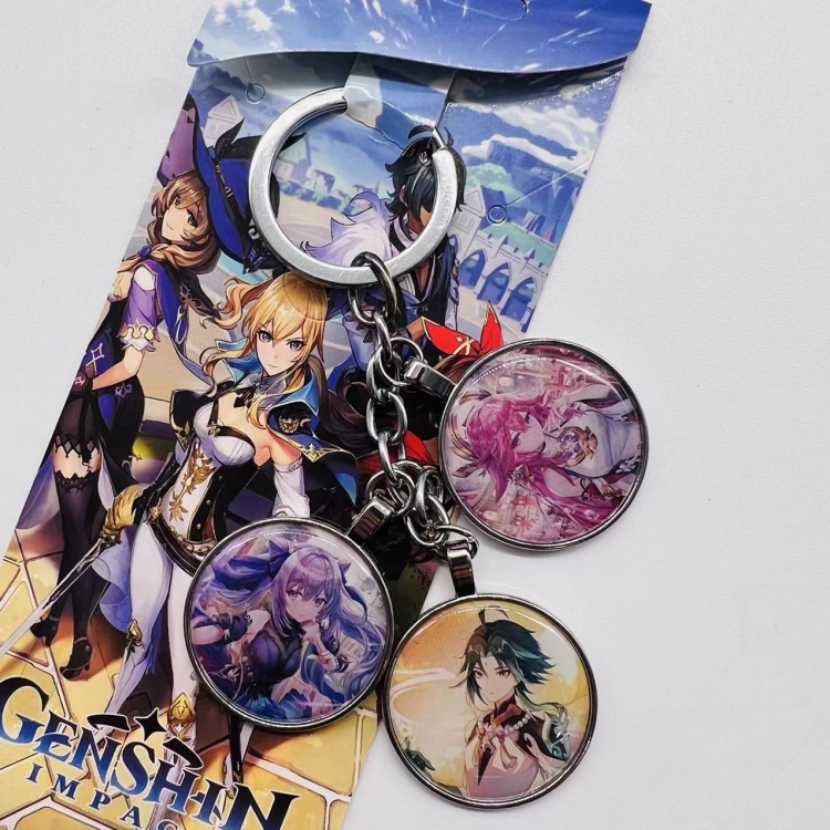 Genshin Impact Anime Cartoon 3 Pendant metal Keychain Bag Pendant