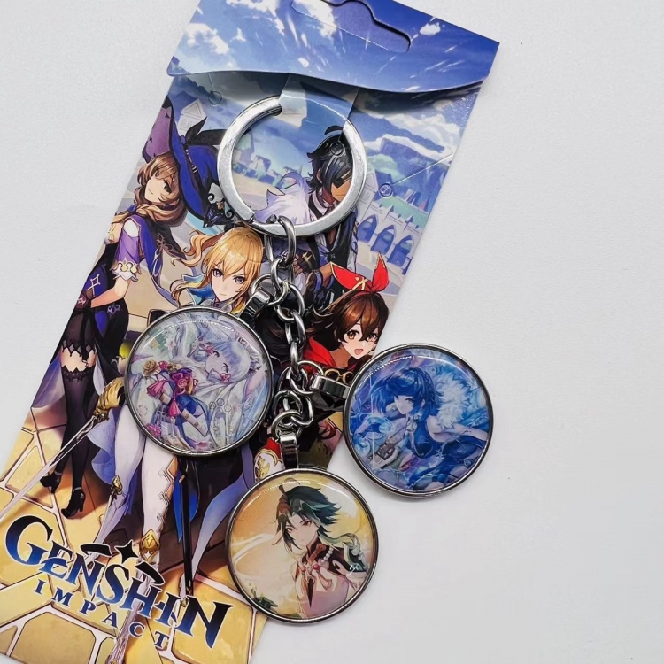 Genshin Impact Anime Cartoon 3 Pendant metal Keychain Bag Pendant