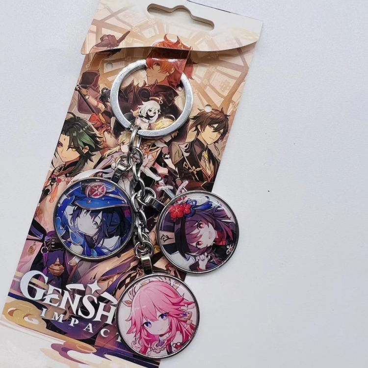 Genshin Impact Anime Cartoon 3 Pendant metal Keychain Bag Pendant