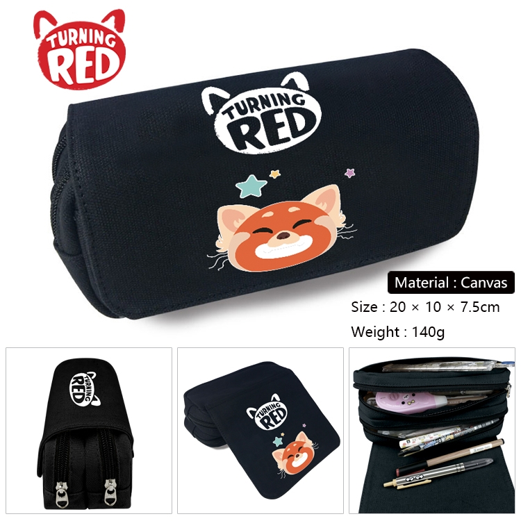 Turning Red  Anime Multi-Function Double Zipper Canvas Cosmetic Bag Pen Case 20x10x7.5cm