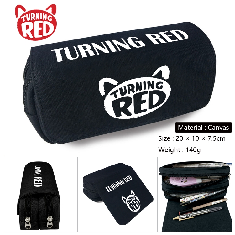 Turning Red  Anime Multi-Function Double Zipper Canvas Cosmetic Bag Pen Case 20x10x7.5cm