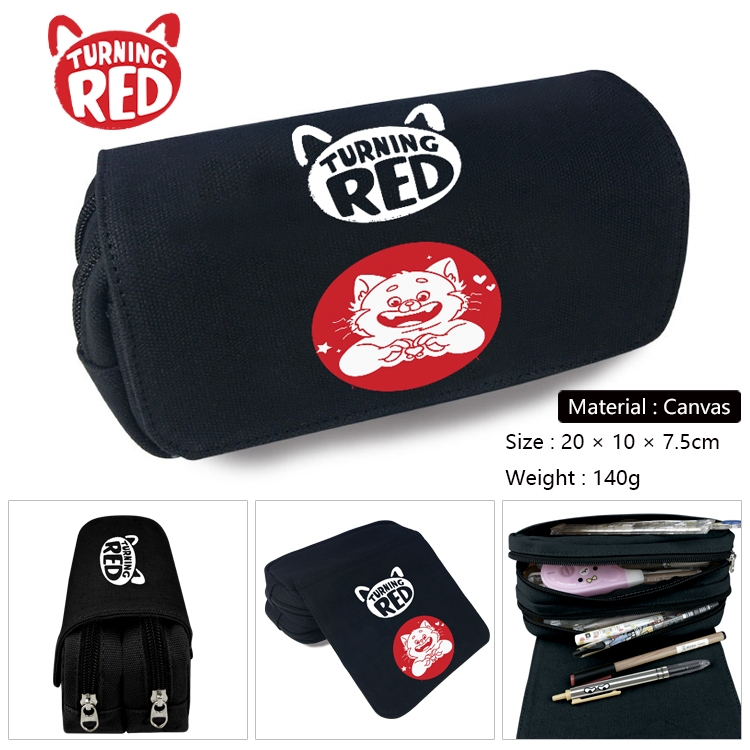 Turning Red  Anime Multi-Function Double Zipper Canvas Cosmetic Bag Pen Case 20x10x7.5cm