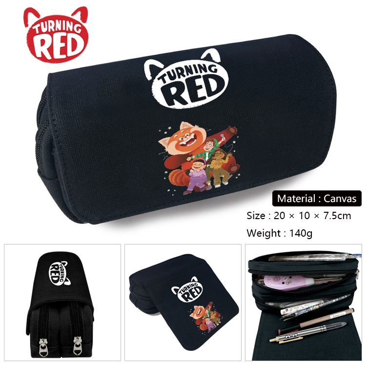 Turning Red  Anime Multi-Function Double Zipper Canvas Cosmetic Bag Pen Case 20x10x7.5cm