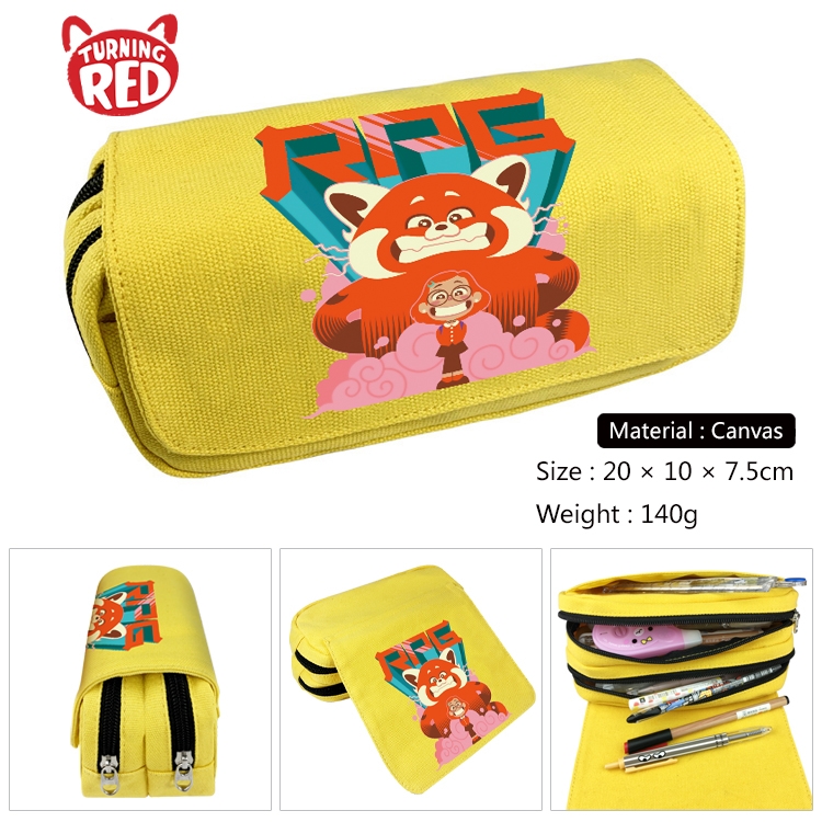 Turning Red  Anime Multi-Function Double Zipper Canvas Cosmetic Bag Pen Case 20x10x7.5cm