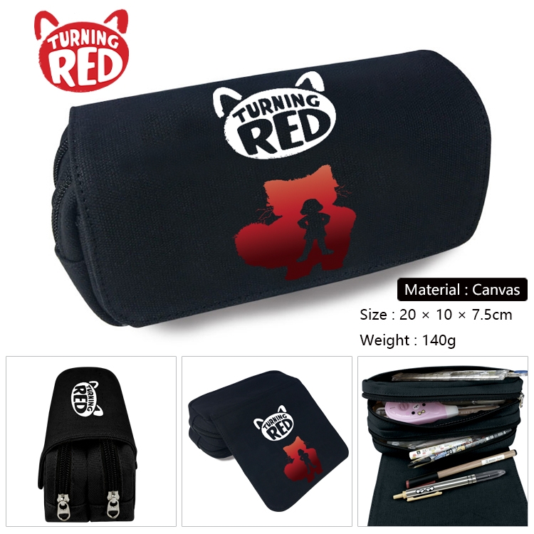 Turning Red  Anime Multi-Function Double Zipper Canvas Cosmetic Bag Pen Case 20x10x7.5cm