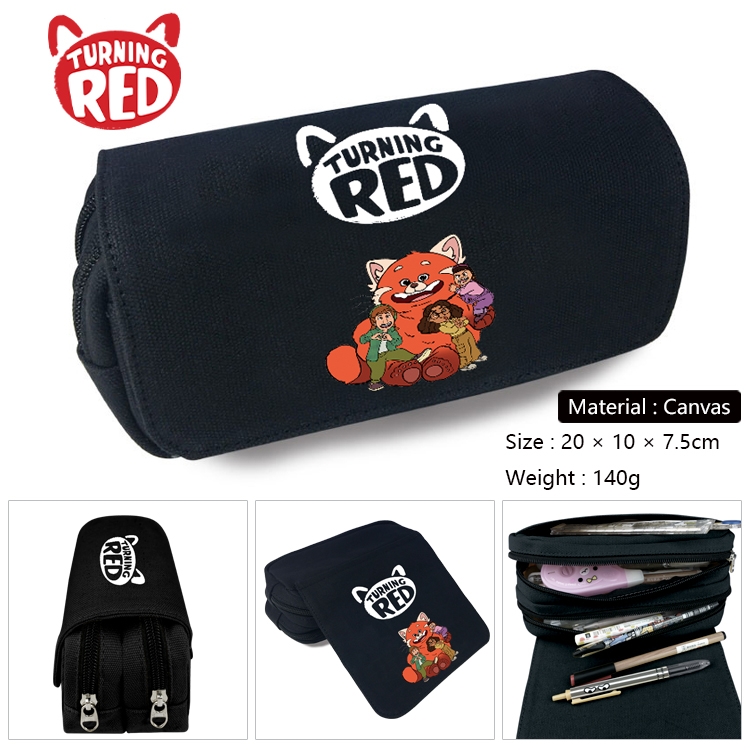 Turning Red  Anime Multi-Function Double Zipper Canvas Cosmetic Bag Pen Case 20x10x7.5cm