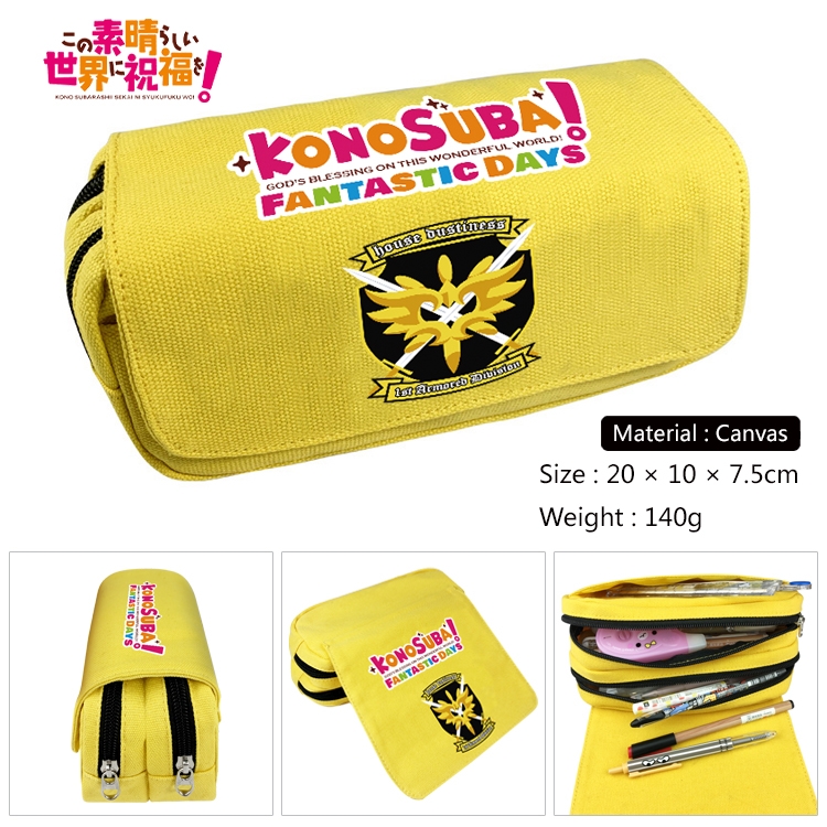 Blessings for a better world Anime Multi-Function Double Zipper Canvas Cosmetic Bag Pen Case 20x10x7.5cm