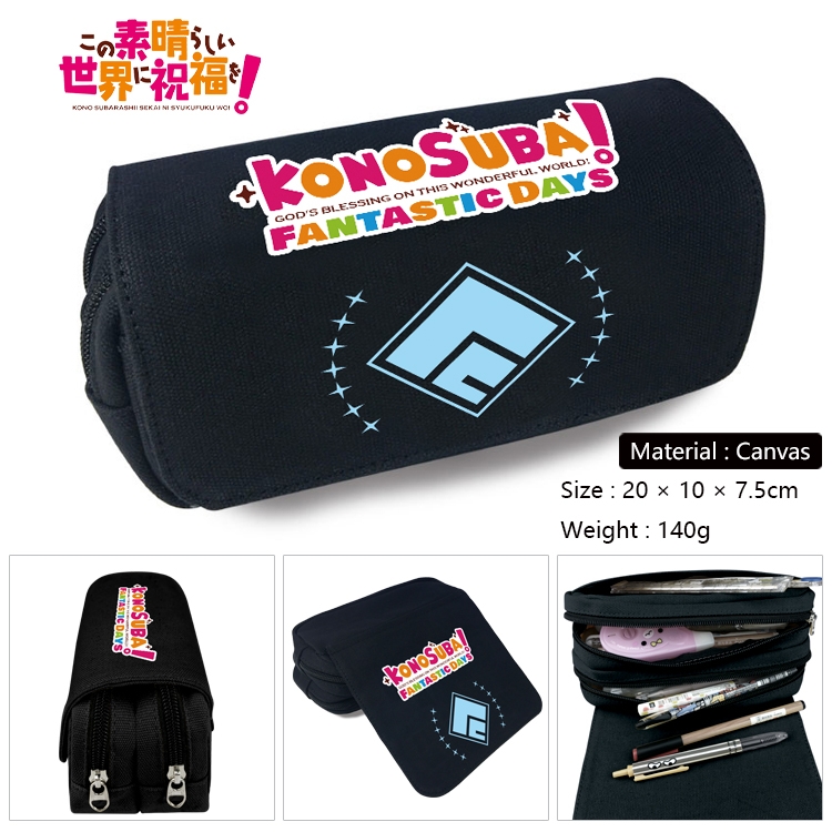 Blessings for a better world Anime Multi-Function Double Zipper Canvas Cosmetic Bag Pen Case 20x10x7.5cm