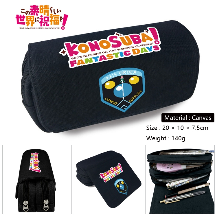 Blessings for a better world Anime Multi-Function Double Zipper Canvas Cosmetic Bag Pen Case 20x10x7.5cm