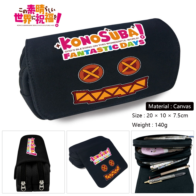 Blessings for a better world Anime Multi-Function Double Zipper Canvas Cosmetic Bag Pen Case 20x10x7.5cm