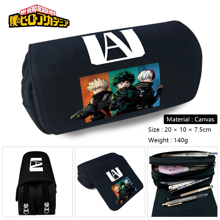 My Hero Academia Anime Multi-Function Double Zipper Canvas Cosmetic Bag Pen Case 20x10x7.5cm