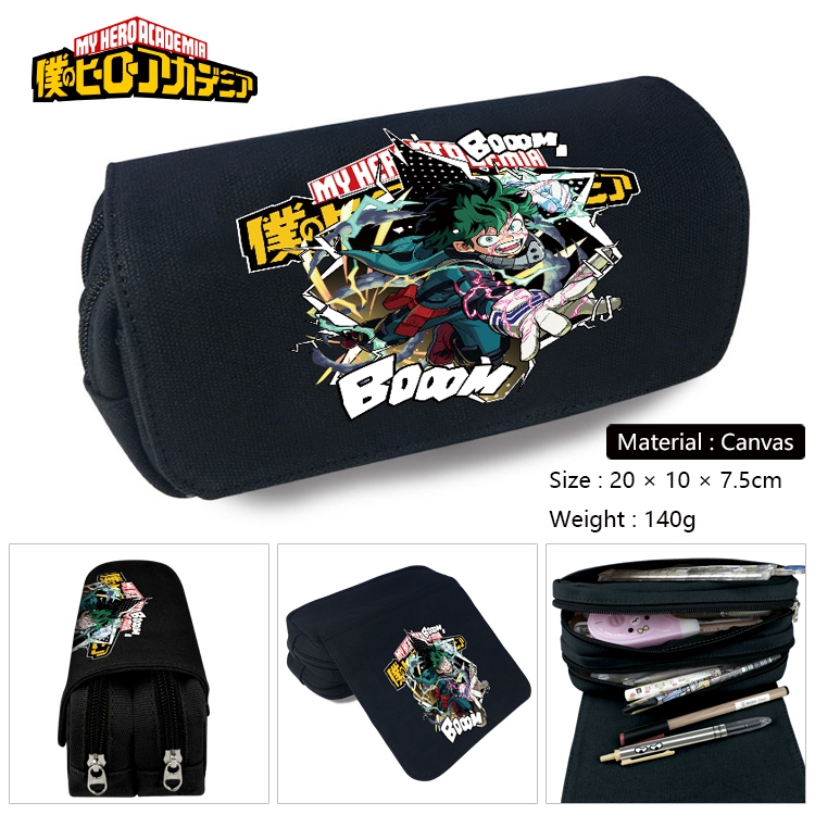 My Hero Academia Anime Multi-Function Double Zipper Canvas Cosmetic Bag Pen Case 20x10x7.5cm