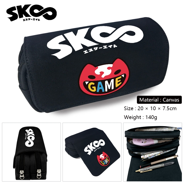 SK∞ Anime Multi-Function Double Zipper Canvas Cosmetic Bag Pen Case 20x10x7.5cm