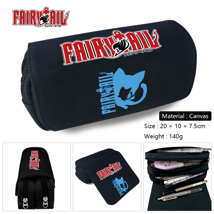 Fairy tail Anime Multi-Function Double Zipper Canvas Cosmetic Bag Pen Case 20x10x7.5cm