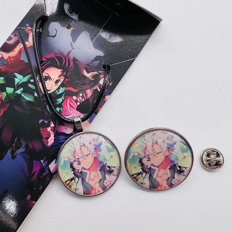 Demon Slayer Kimets Anime Cartoon Necklace Brooch Badge 2 Piece Set 341