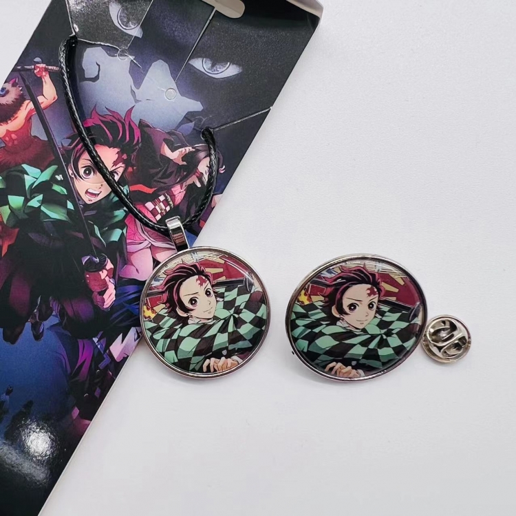 Demon Slayer Kimets Anime Cartoon Necklace Brooch Badge 2 Piece Set 318