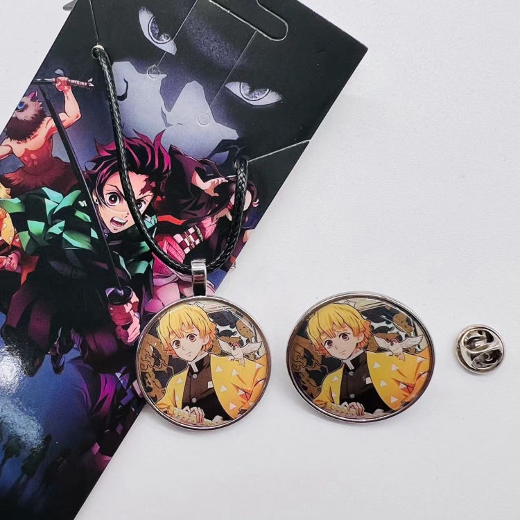 Demon Slayer Kimets Anime Cartoon Necklace Brooch Badge 2 Piece Set 345