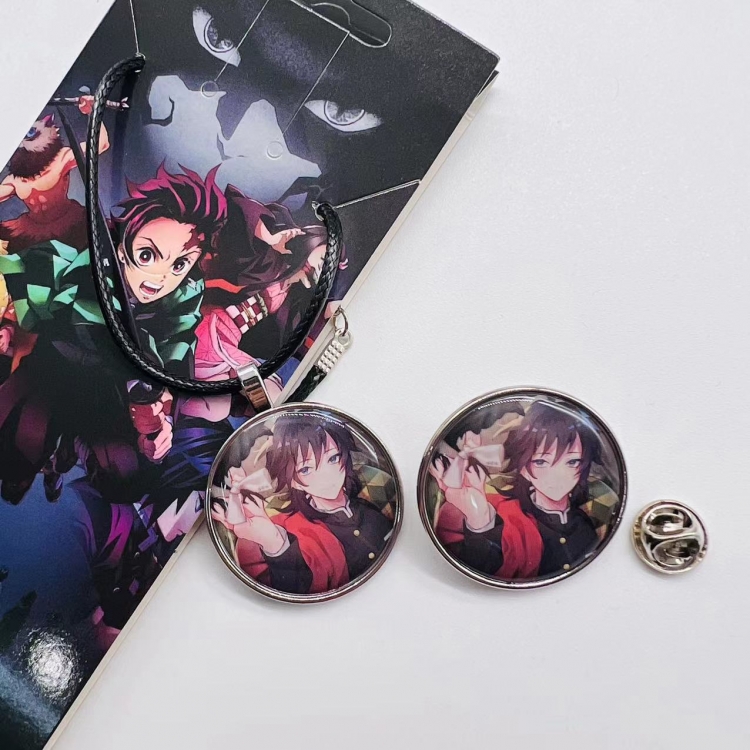 Demon Slayer Kimets Anime Cartoon Necklace Brooch Badge 2 Piece Set 329