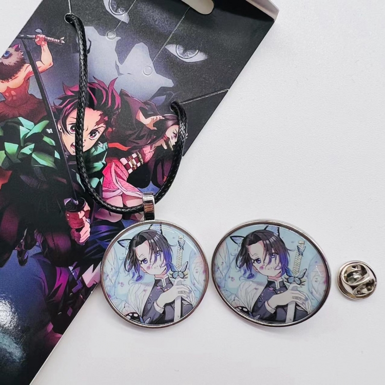 Demon Slayer Kimets Anime Cartoon Necklace Brooch Badge 2 Piece Set 333