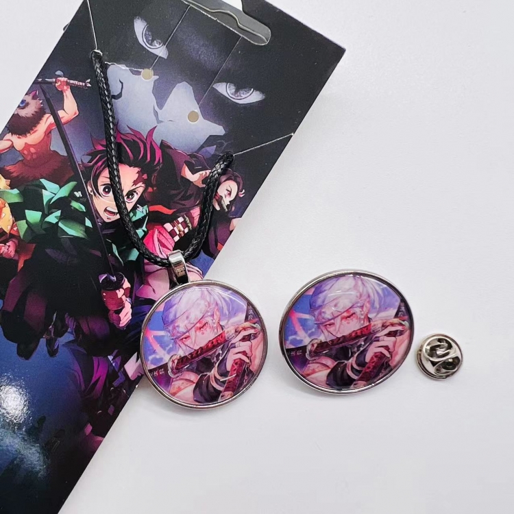 Demon Slayer Kimets Anime Cartoon Necklace Brooch Badge 2 Piece Set 315