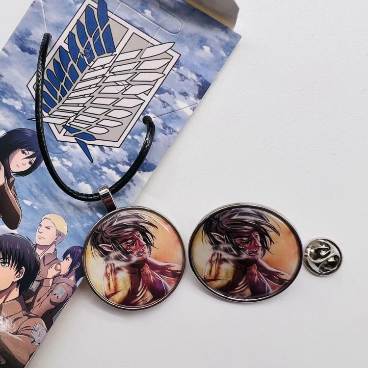Shingeki no Kyojin Anime Cartoon Necklace   Brooch Badge 2 Piece Set  442