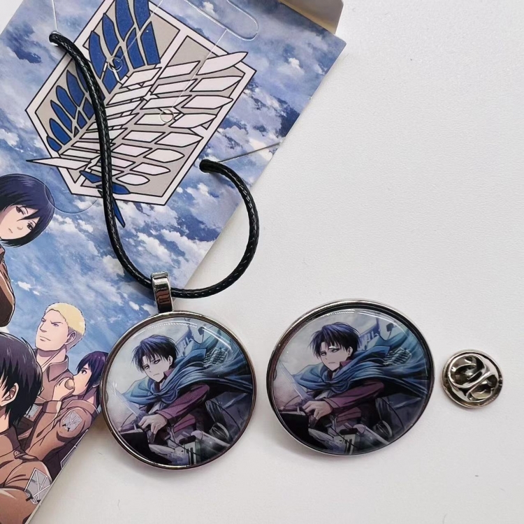 Shingeki no Kyojin Anime Cartoon Necklace   Brooch Badge 2 Piece Set 435
